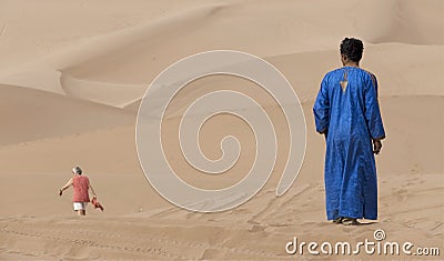 ERG CHIGAGA, MOROCCO SAHARA - OCTOBER 20 2020: Touareg in Sahara Desert, Africa Editorial Stock Photo