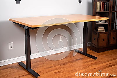 ergonomic office desk with adjustable height, width, and angle Stock Photo