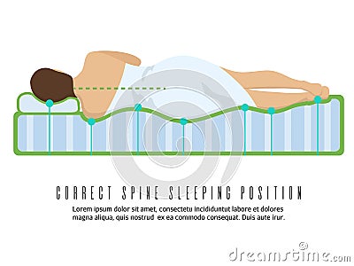 Ergonomic orthopedic mattress vector illustration. Correct spine sleeping position Vector Illustration