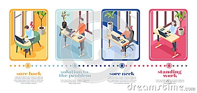 Ergonomic Workplace Four Posters Vector Illustration