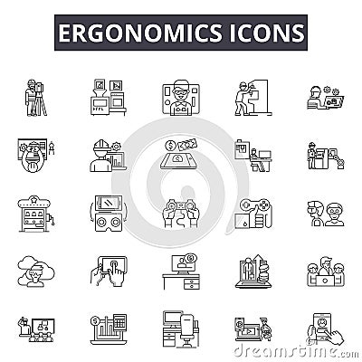 Ergonomics icons line icons for web and mobile design. Editable stroke signs. Ergonomics icons outline concept Vector Illustration