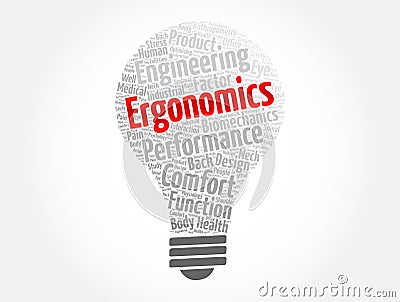Ergonomics light bulb word cloud collage, concept background Stock Photo