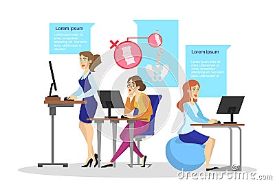 Ergonomics of workplace concept. Body posture for back Vector Illustration