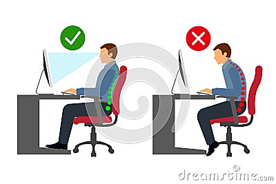 Ergonomics at workplace man correct sitting posture Stock Photo