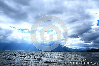 Erhai Lake with Sunshine Stock Photo