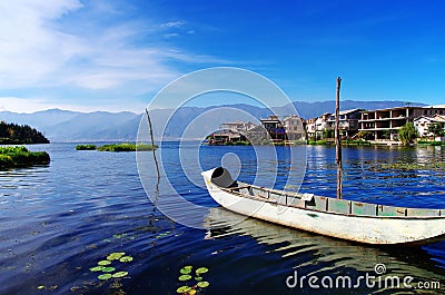 Erhai lake at Shuanglang town Stock Photo