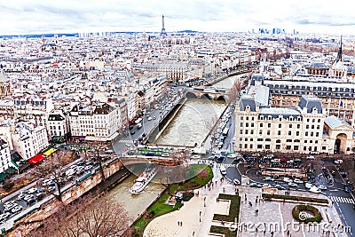 Ðerial (panorama) from top cathedral Notre Dame on Paris. Editorial Stock Photo