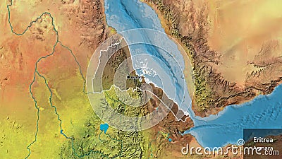 Eritrea border shape overlay. Outlined. Topographic. Labels Stock Photo