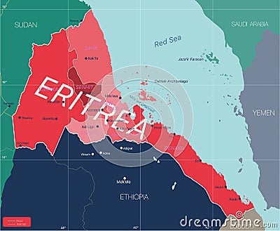 Eritrea country detailed editable map Vector Illustration