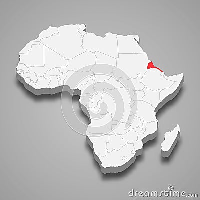Eritrea country location within Africa. 3d map Vector Illustration