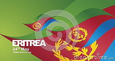 Eritrea Independence Day flag ribbon landscape background Stock Photo