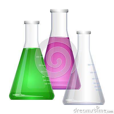 Erlenmeyer conical, flat-bottomed laboratory flask with narrow neck Vector Illustration