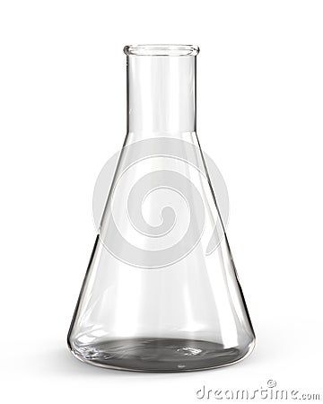 Erlenmeyer Flask. Empty Glass Conical Lab Container Isolated on White Background. Stock Photo