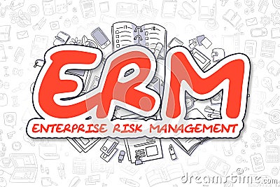 ERM - Cartoon Red Inscription. Business Concept. Stock Photo