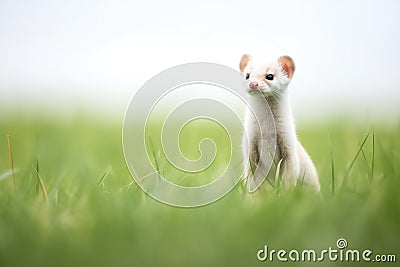 ermine standing in green grass Stock Photo