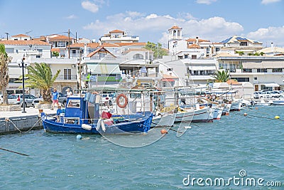 Ermioni waterfront with its quaint fishing boats Editorial Stock Photo
