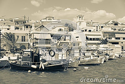 Ermioni waterfront with its quaint fishing boats Editorial Stock Photo