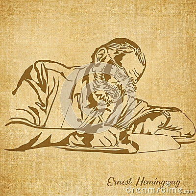 Ernest Hemingway Digital Hand drawn Illustration Cartoon Illustration