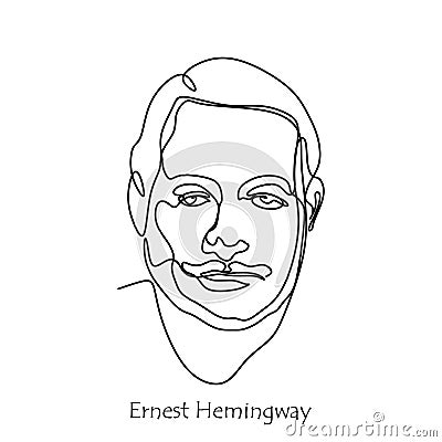 Ernest Hemingway with one line continuous drawing. January 9, 2019. Minimalist continuous design. Vector illustration Vector Illustration