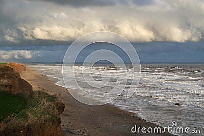 Eroding soft clay cliffs and coastline of Yorkshires east coast, UK. Stock Photo