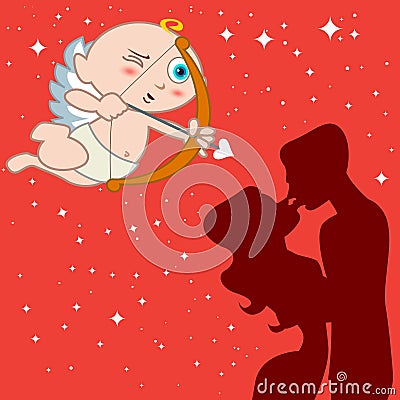Eros with couple Vector Illustration