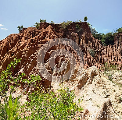 Erosion sand ravine near Kei Afer local market Ethiopia Stock Photo