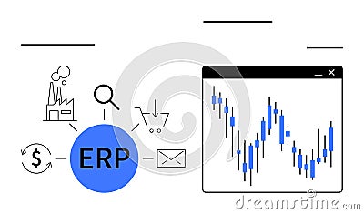 ERP System Integration with Data Analytics in Business Process Management Vector Illustration