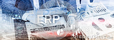 ERP system, Enterprise resource planning on blurred background. Business automation and innovation concept Stock Photo