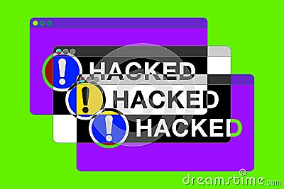 You hacked! More Error windows. Danger pages. Exclamation sign. Computer glitch. vector design for you technology projects Vector Illustration