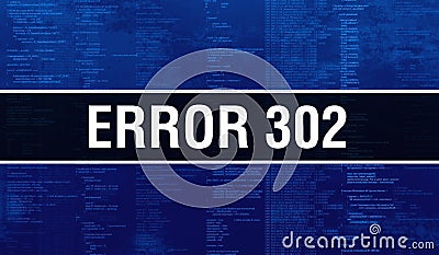 Error 302 with Binary code digital technology background. Abstract background with program code and Error 302. Programming and Stock Photo