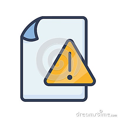Error document file paper page warning exclamation single isolated icon with filled line style Cartoon Illustration