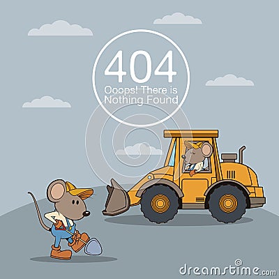 Error 404 with funny mouses cartoon Vector Illustration