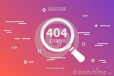 404 error illustration with magnifying glass on modern gradient Cartoon Illustration