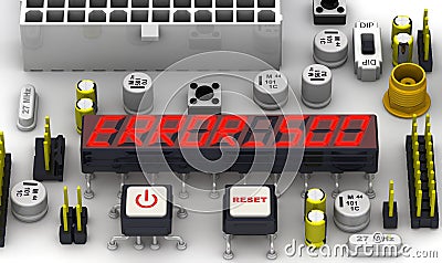 ERROR 500 (Internal server error). The message on the display of the electronic circuit board Stock Photo