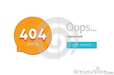 Error 404 internet web page not found for website with oops alert vector flat cartoon template illustration Vector Illustration