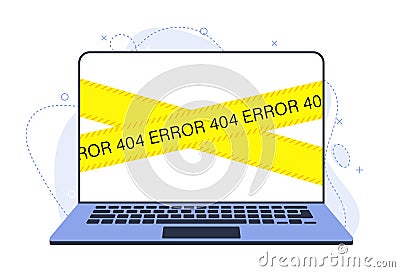 An error on the laptop screen. Broken device needs repair illustration. Vector Illustration