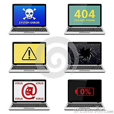 Error Laptops Vector Illustration