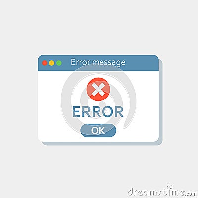 Error message icon in flat style. Computer window alert vector illustration on isolated background. Alert popup sign business Vector Illustration