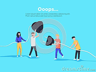 Error page illustration. People holding unplugged cable. Page not found. Cartoon Illustration