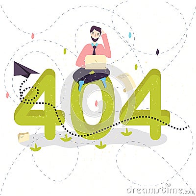 404 error page not found concept illustration of people using laptops having problems with website. Flat design of guys Vector Illustration