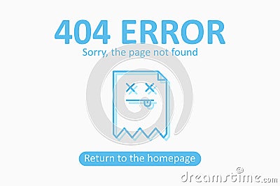 404 error. Page not found template with dead file. Design for web page - disconnect banner for website Vector Illustration