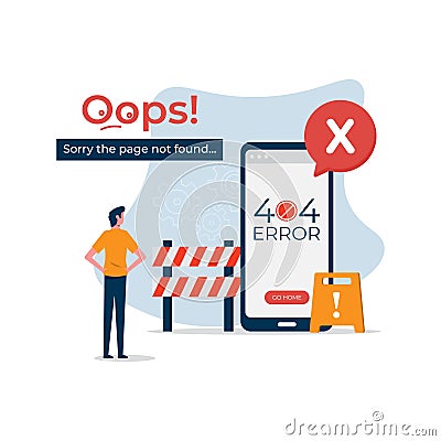 404 error page not found. web is not working or lost connection, web maintenance Vector Illustration