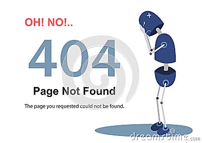 404 error page vector template for website. Illustration of a cartoon robot. Cartoon print Vector Illustration