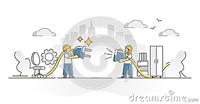 404 error page with website problem as cable socket fail outline concept Vector Illustration