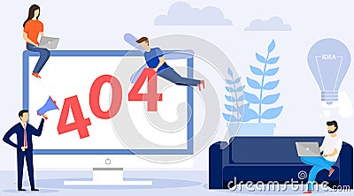 Error 404 pages of the site. Mini people fix error 404. The site is under repair. Computer screensaver with error 404 Vector Illustration