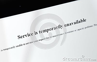 text Service temporarily unavailable Stock Photo