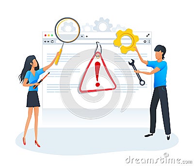 404 error warning page.website is under construction caution sign. Broken web page. Vector Illustration