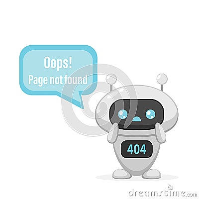 404 error web page with cute robot Vector Illustration