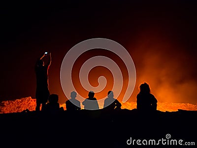 Erta Ale active volcano at night Editorial Stock Photo