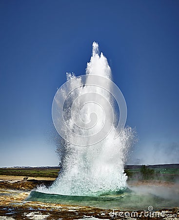 Erupting geyser in the summer of iceland Stock Photo
